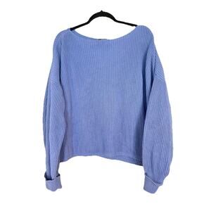 French Connection Cozy Oversized Cropped Boat Neck Sweater Blue L 100% Cotton
